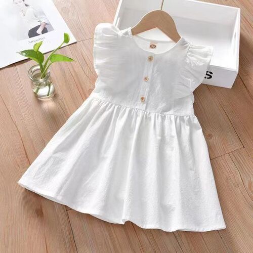 Girls dress summer 2024 new style cardigan petticoat baby solid color princess dress children's short-sleeved skirt