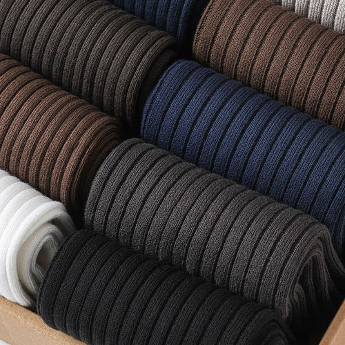 【New Item】Autumn and Winter Thick Athletic Breathable Mid-Calf Business Long Socks for Men, Double-Needle Solid Color Cotton Socks, Wholesale