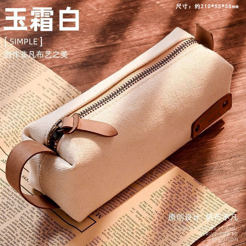 Estuche de lápices tridimensional creativo de estilo japonés, cuadrado, abierto por ambos lados, con asa, bolsa de papelería de gran capacidad para estudiantes.