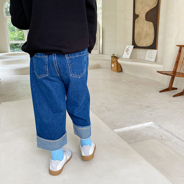 2026 primavera y otoño nuevos pantalones jeans de niñas niños pantalones de piernas anchas pantalones largos de niños pantalones rectos coreanos image 3