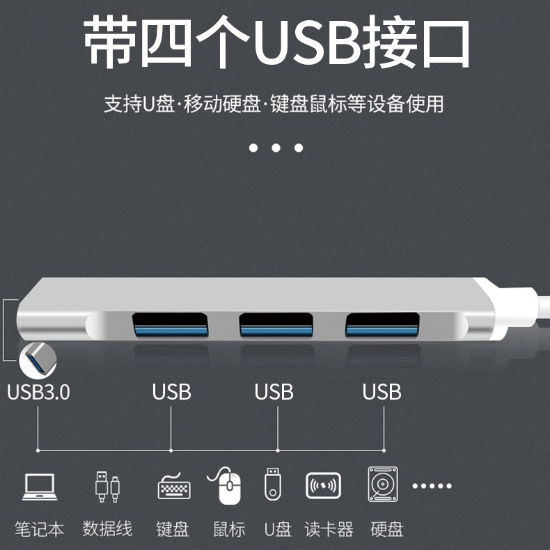 Typec estación de acoplamiento usb3.0hub extensor teléfono móvil computadora tableta divisor Hub montado en el vehículo de uno a cuatro