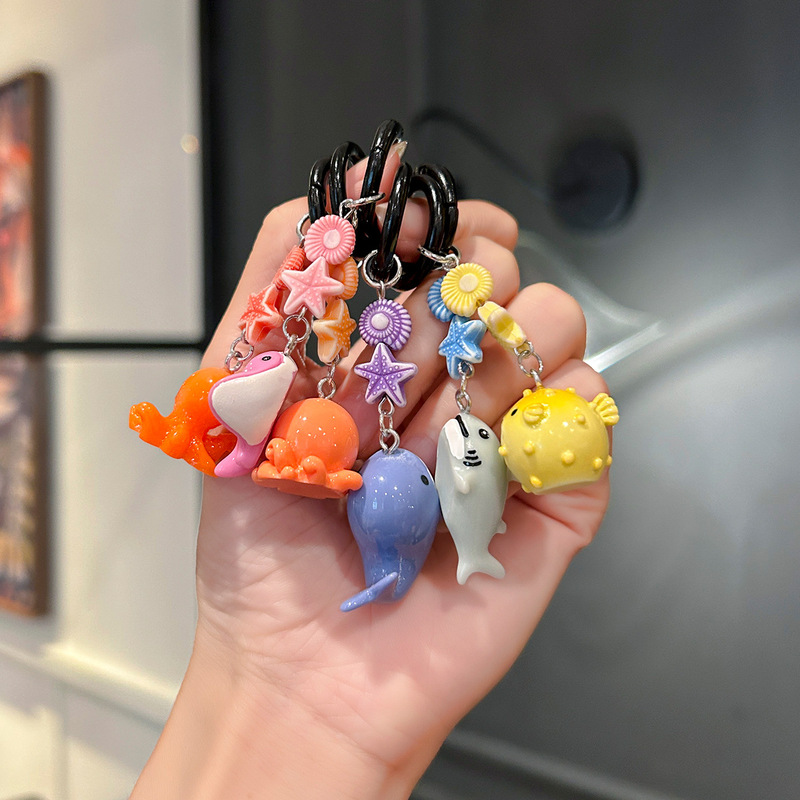Advanced Sense Cute Marine Small Animal Mobile Phone Lanyard Resin Keychain Pendant Women's Bag Car Key Decorative Pendant