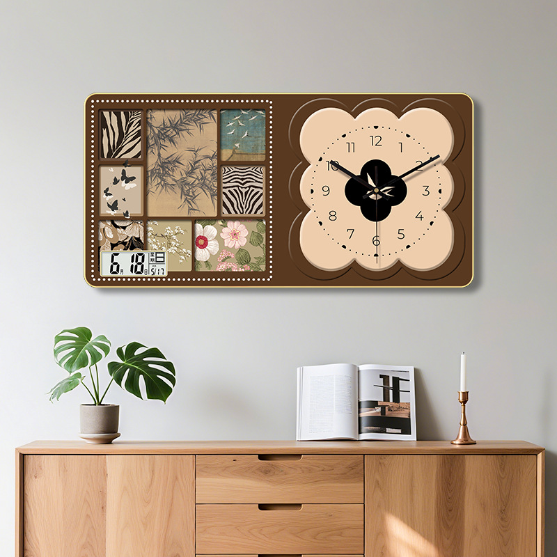 法式中古风高级挂钟餐厅挂画时钟客厅优雅钟表装饰画复古花卉新款