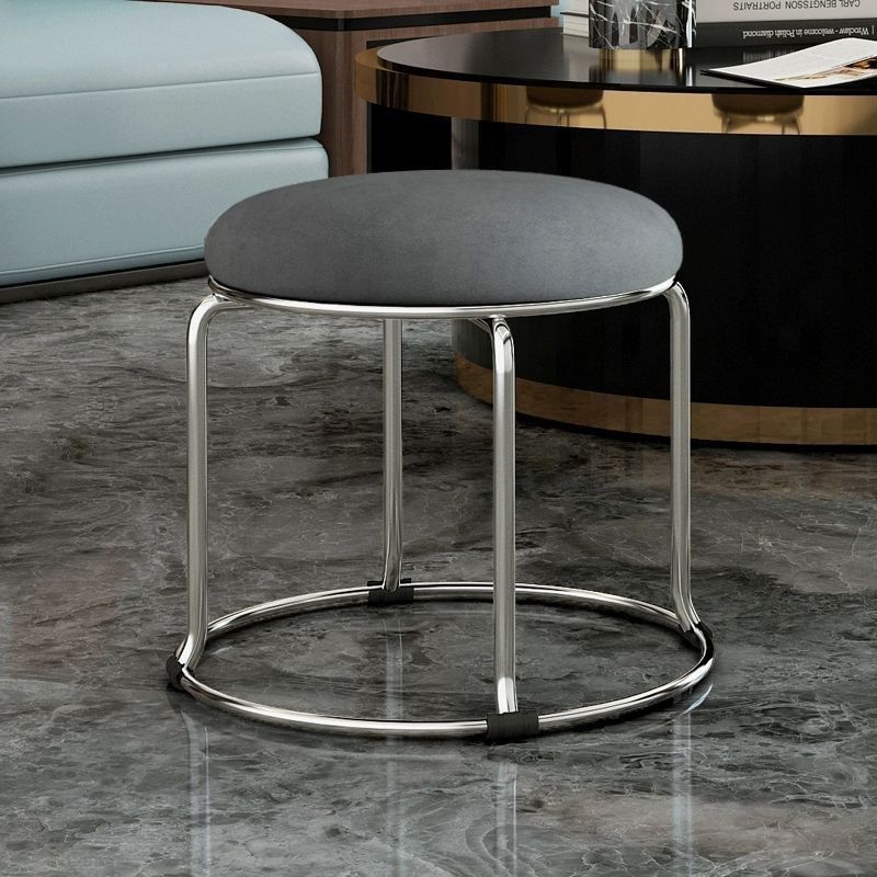 Low stool 32 height thick solid steel gray leather surface