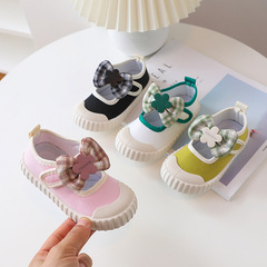 Children's canvas shoes 2024 spring and autumn new bow girls' cloth shoes children's shoes baby kindergarten indoor shoes