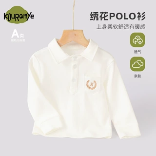 酷娃米秋季新款男童POLO衫打底衫宝宝春季口袋绣花翻领长袖衬衫