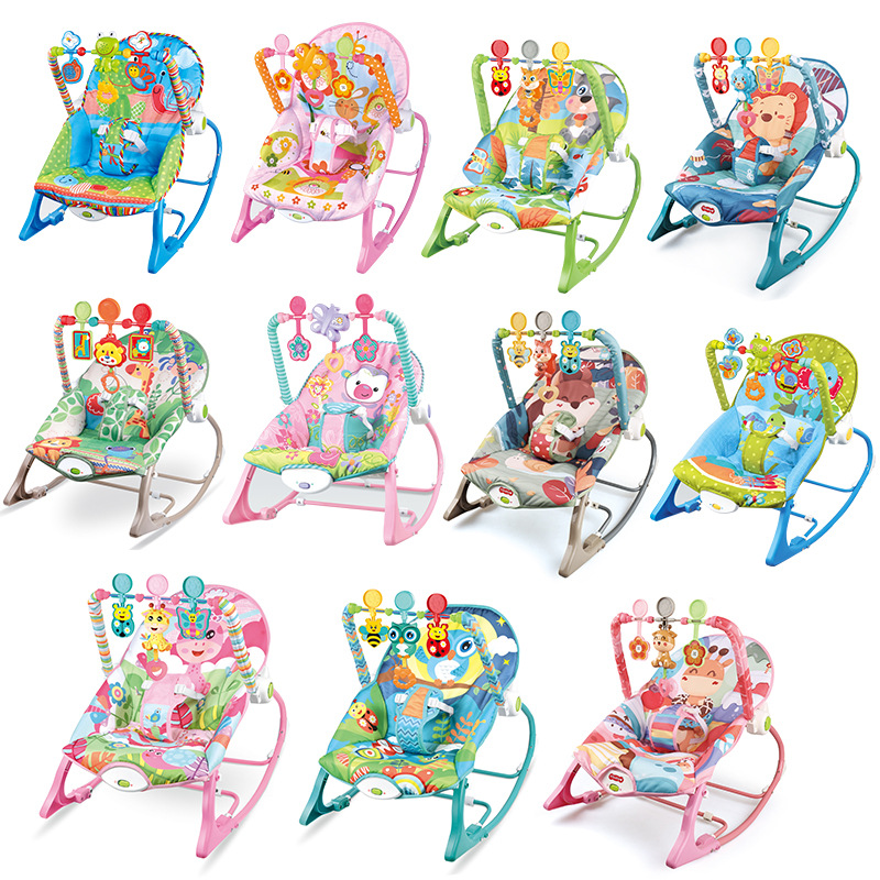 Silla mecedora multifuncional para bebés de Source Factory, con música y vibración, reclinable ajustable para recién nacidos.