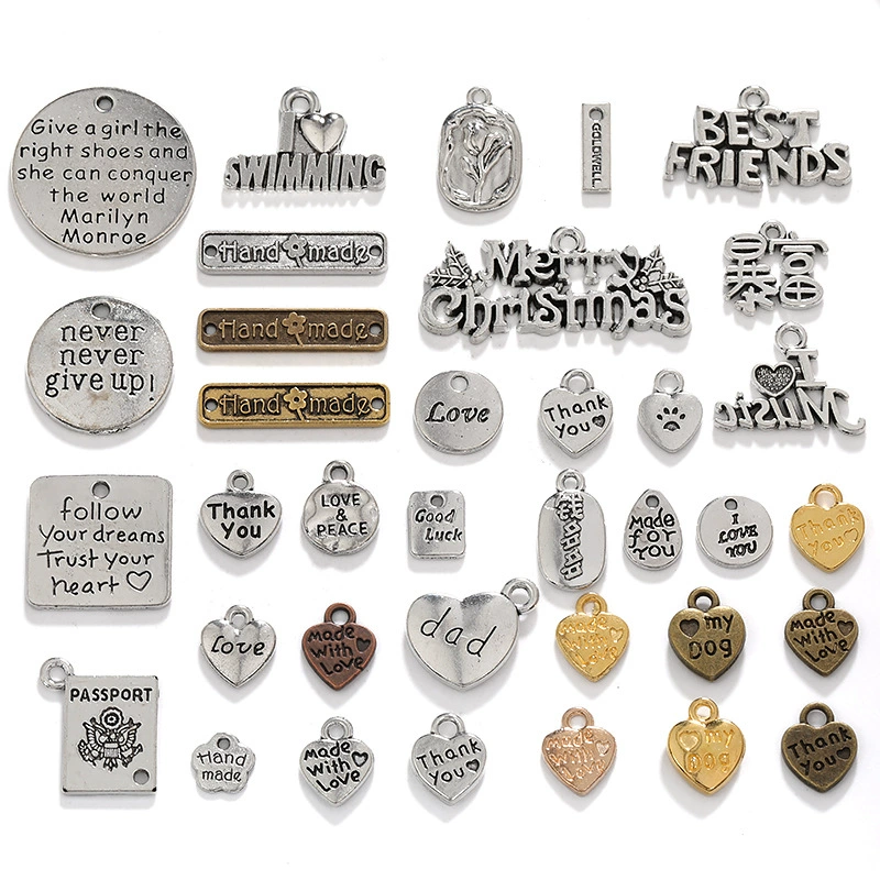 DIY ретро ювелирные аксессуары из цинкового сплава, разнообразие сердечек, круглые подвески с надписью, прямая продажа с фабрики A800833