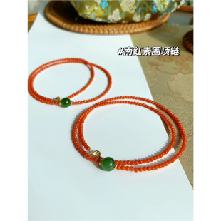 Nanhong Millet Bead Plain Ring Necklace New Chinoiserie National Style New Year Clavicle Chain Bracelet Simple Female Good Luck Necklace