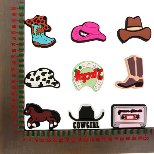 Western Cowboy Shoes with Hole Hole Shoes Garden Shoes Flower Shoes Buckle Cross-border Bestselling 27-Piece Set Hole Shoes Accessory Soft Rubber