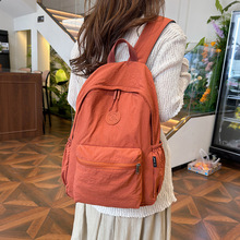 高颜值书包女大学生简约百搭纯色旅行背包折叠大容量高中生双肩包