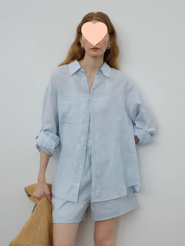 白色老钱风亚麻长袖衬衫女夏薄款轻奢设计感棉麻衬衣短裤防晒套装|undefined