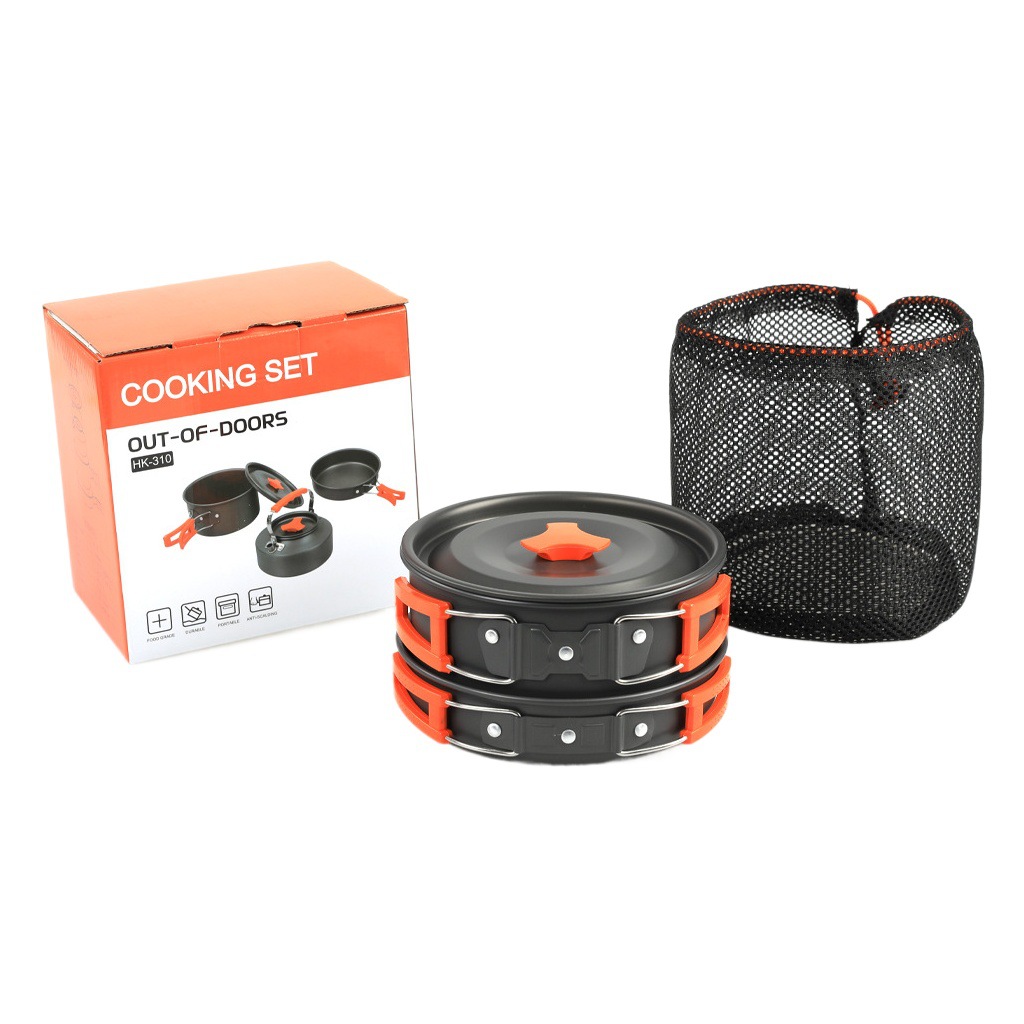 国境を越えて屋外キャンプ鍋のセットhk 310セット鍋2-3人の携帯式ピクニックセット鍋ティーポットの組み合わせ