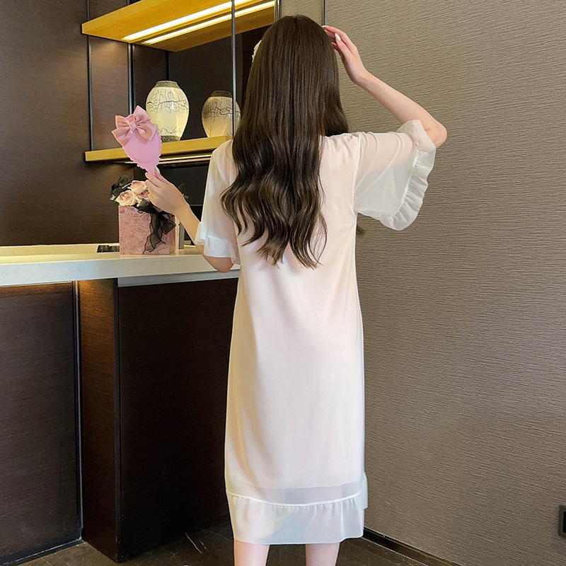 2025 pijama de verano rosa conjunto de malla de encaje pijama de mujer ropa para el hogar de color sólido ropa para el hogar de estudiantes sexy