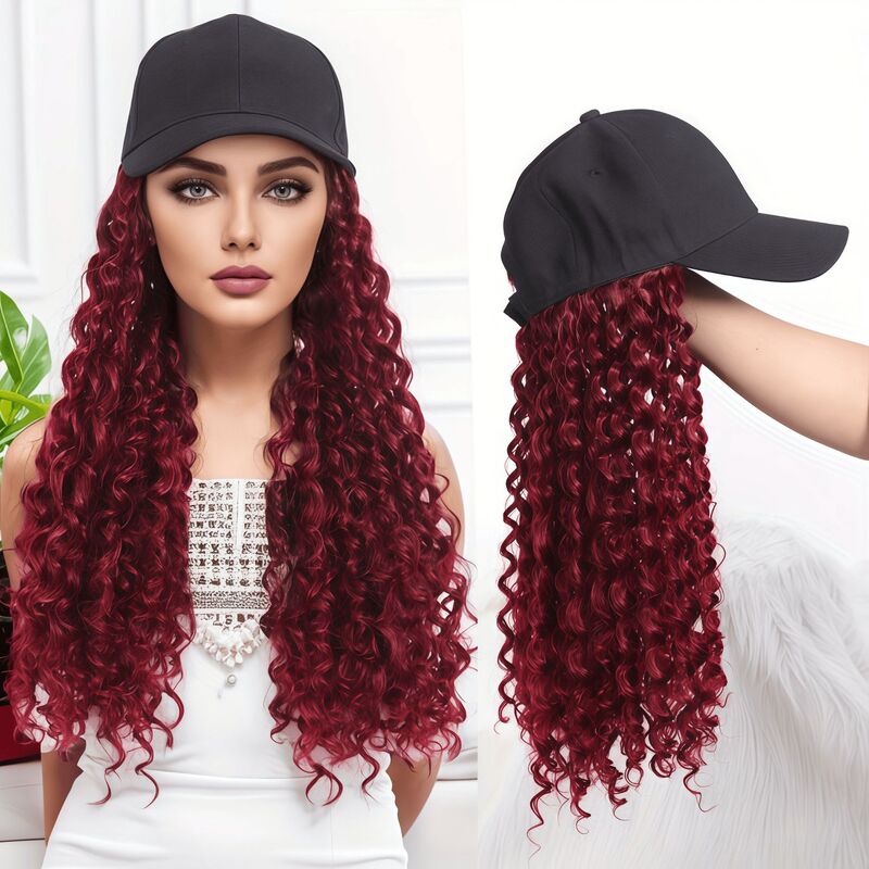 Cross-border hat with wig, African long curly hair, integrated duckbill cap, black baseball cap, instant curl realistic hat with hair