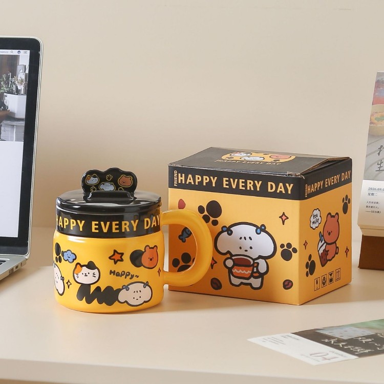 Graffiti de dibujos animados taza de cerámica con soporte de teléfono celular taza de desayuno de oficina de chicas taza de regalo de cumpleaños taza de agua