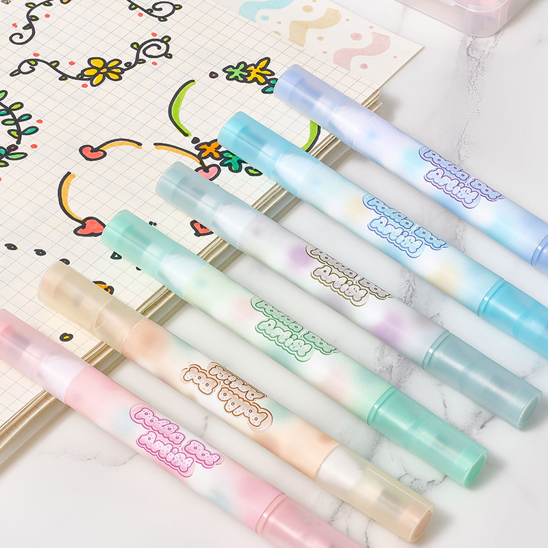 Protector de ojos de lunares, resaltador de doble cabeza de color suave, barra triangular, marcador de mano especial para oficina de estudiantes, pincel de gran capacidad