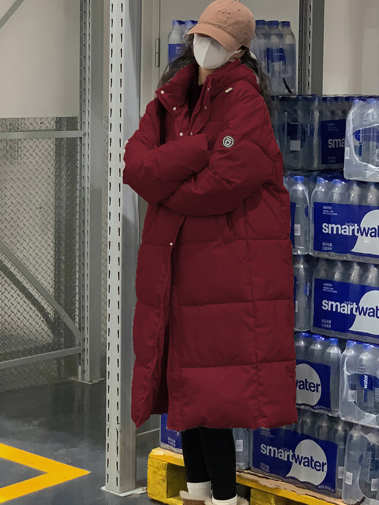 2023 nuevo invierno largo chaqueta de algodón mujer con capuzas gruesas delgadas sueltas vino rojo chaqueta de algodón cálida