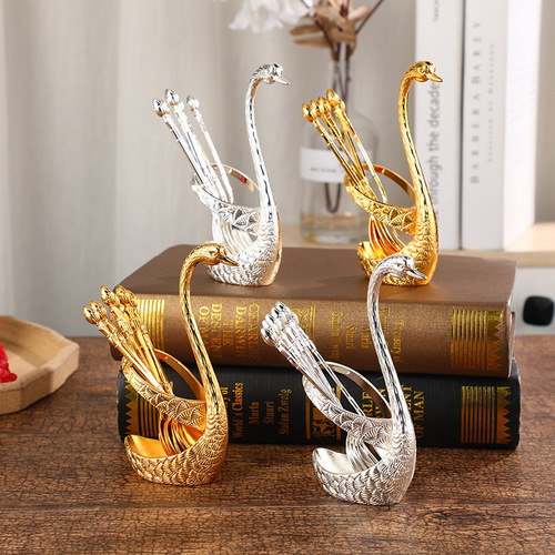 Manufacturer Swan Fruit Fork Storage Kitchen Fashion Creative Metal Craft Tableware Silver Swan Spoon Set