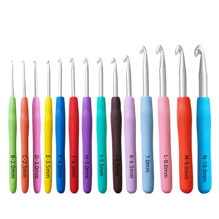 Фабрика прямая твердая мягкая ручка вязание крючком Металл Алюминий Вязание крючком ручная вязальная игла TPR мягкая ручка вязание крючком