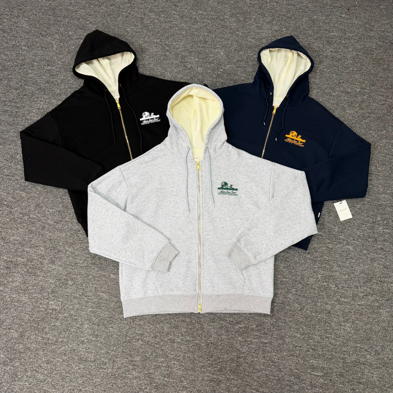 Aime Leon Dore Classic New York Queens Borough Architectural Print Waffle Hooded Double-Layer Zipper Jacket Aime Leon Dore Classic New York Queens Borough Architectural Print Waffle Hooded Double-Layer Zipper Jacket