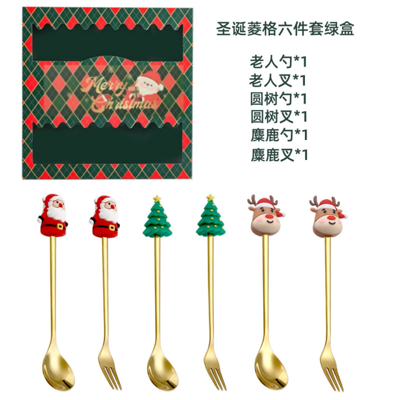 跨境圣诞餐具不锈钢勺叉套装创意雪人勺子叉子咖啡搅拌勺水果叉|undefined