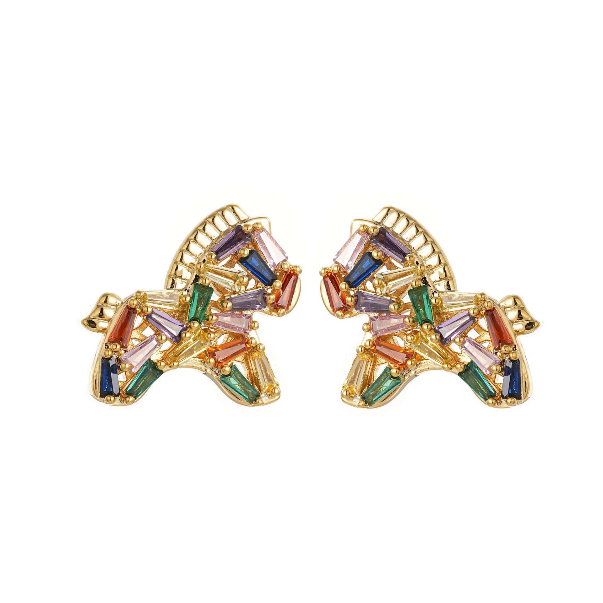 Elegantes pendientes de pony con circonitas y colgante de perla_voghion.com
