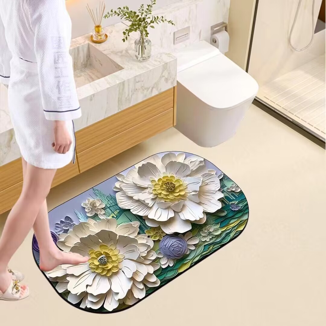 Alfombrilla de baño de tierra de diatomeas impresa en 3D sin necesidad de gafas, absorbente de agua, de secado rápido, antibacteriana y antimoho.