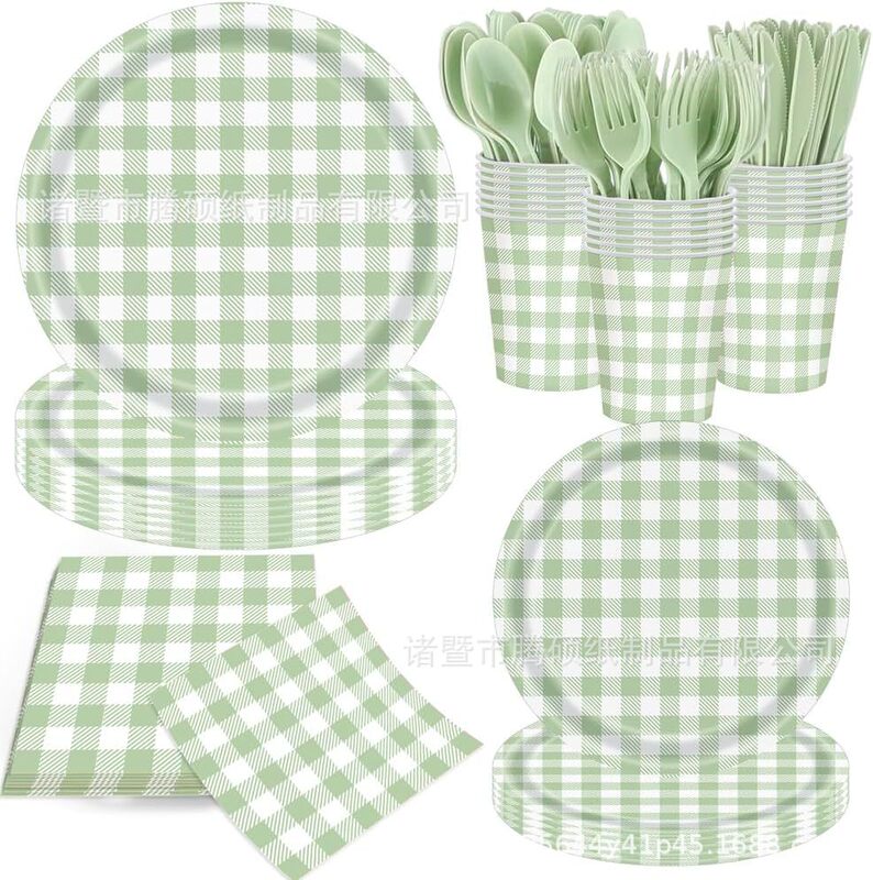 Amazon Cross-Border Plaid Series Party Disposable Paper Plates Children's Birthday Party Holiday Tableware Party Decoration