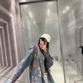 正确版本现货高品质AC家新款油彩画扎染棉麻衬衫宽松版型男女同款