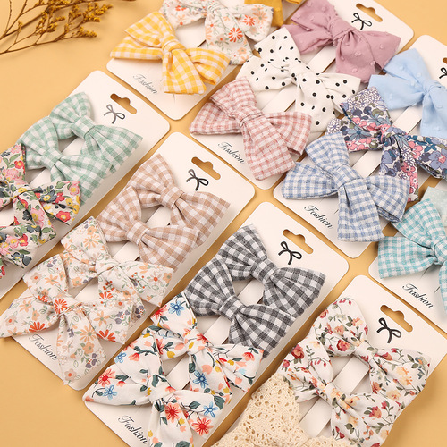 European and American simple bow headband, children's hair accessories four-piece fabric hair clip set, baby headband side clip