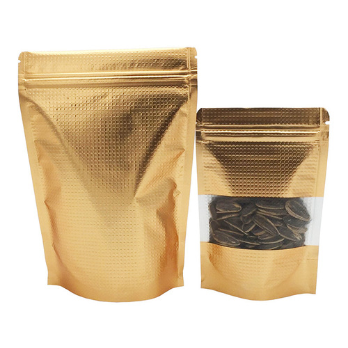 Directly supplied from the manufacturer, dark gold aluminum foil embossed window self-standing bags, tea dried fruit packaging bags, miscellaneous grain food ziplock bags