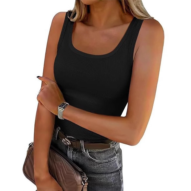 2025 Amazon Women's Square Neck Ribbed Casual T-Shirt Sleeveless Stretch Slim Basic Tank Top Women's Top 2025 Amazon Women's Square Neck Ribbed Casual T-Shirt Sleeveless Stretch Slim Basic Tank Top Women's Top
