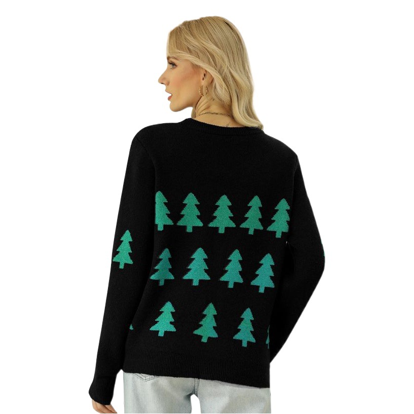 Shein Amazon de las mujeres europeas y americanas de otoño e invierno Jersey jacquard suéter de árbol de Navidad de manga larga rojo suéter de Navidad