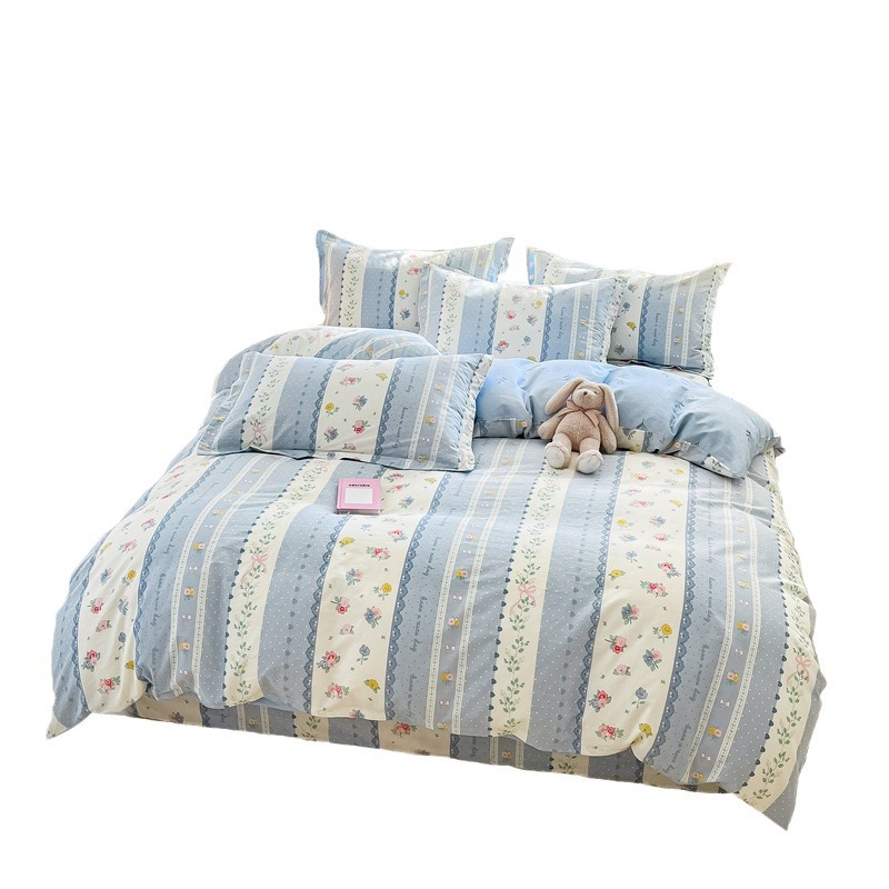 Juego de Sábanas Ajustables de Algodón, Juego de Sábanas Estampadas de Algodón Puro de 40 Hilos, Juego de Ropa de Cama para Estudiantes, Venta Directa de Fábrica