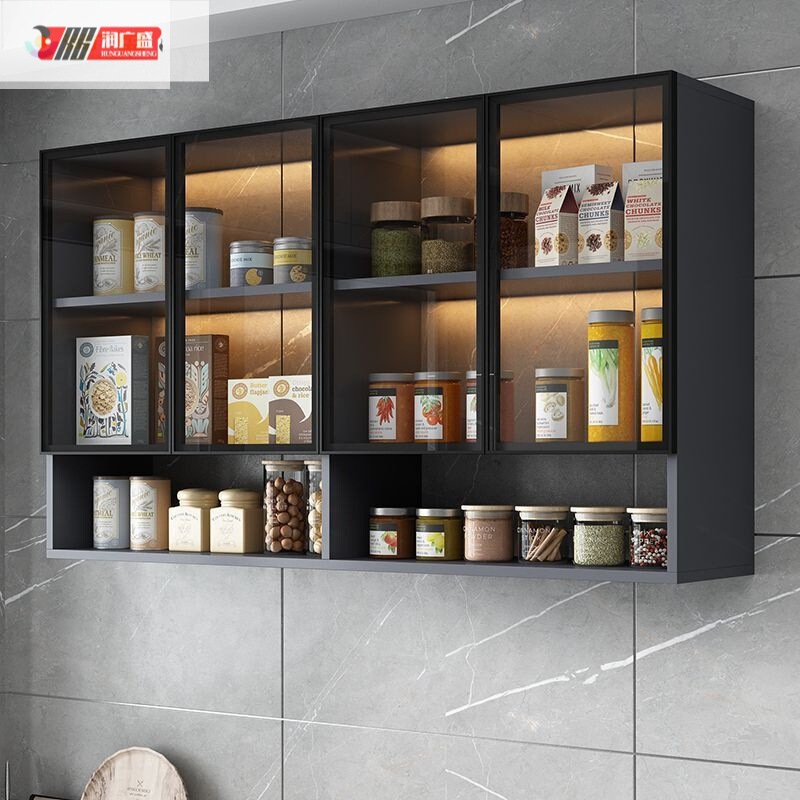 Solid Wood Cabinet Hanging Cabinet Kitchen Glass Door Wall Cabinet Wall Storage Cabinet Balcony Bathroom Bathroom Wall Cabinet
