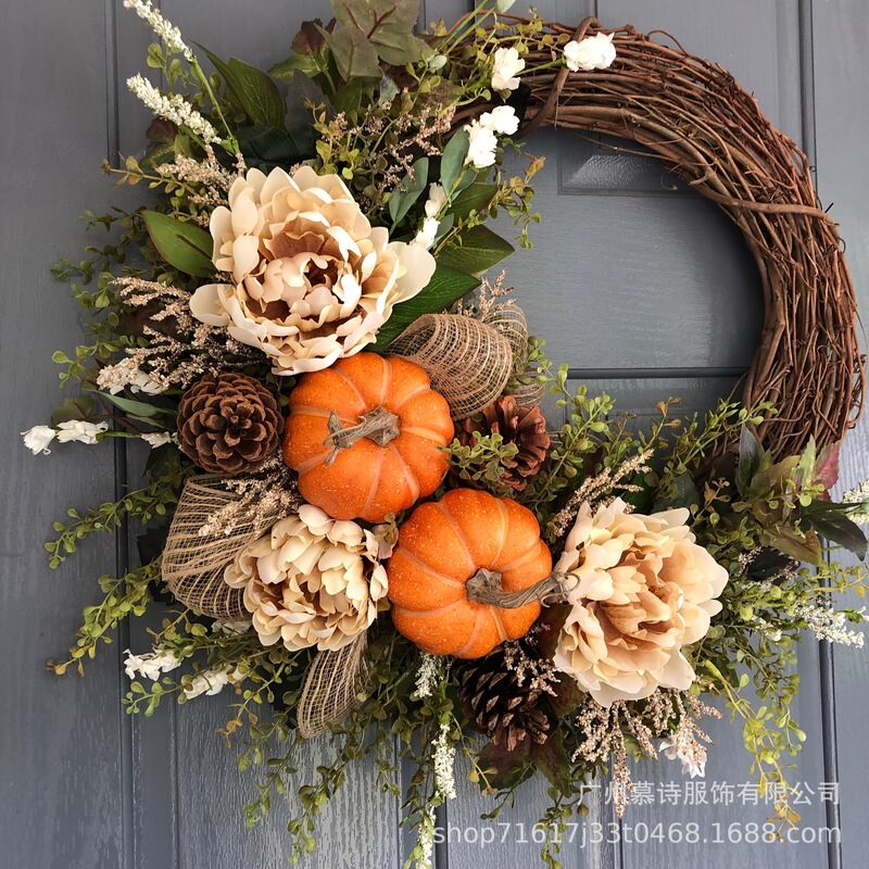 Popular Autumn Thanksgiving Wreath Pumpkin Harvest Festival Autumn Decoration Cross-Border Amazon Autumn Wreath