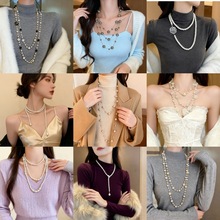 秋冬毛衣链珍珠颈链时尚长款高级感气质小众复古轻奢叠戴手工珠链