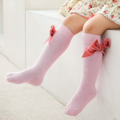 Kids' socks, girls' cotton socks, toddler bow-knot mid-calf socks, solid-color trendy kids' socks, wholesale long socks, children's socks