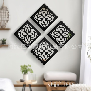 Cross-Border Carved Geometric Wooden Combination Wall Decoration Hanging Painting Living Room Bedroom Home Decoration Mirror Wall Hanging Painting