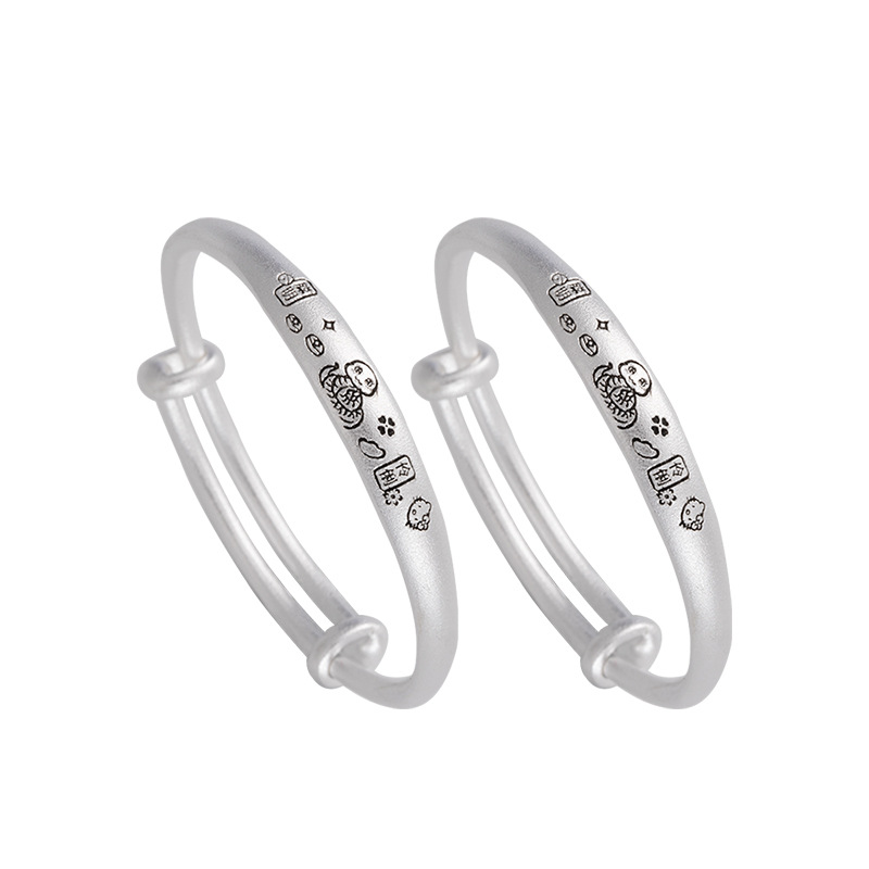 Año de la serpiente, brazalete de plata para bebés, brazalete de plata para bebés
