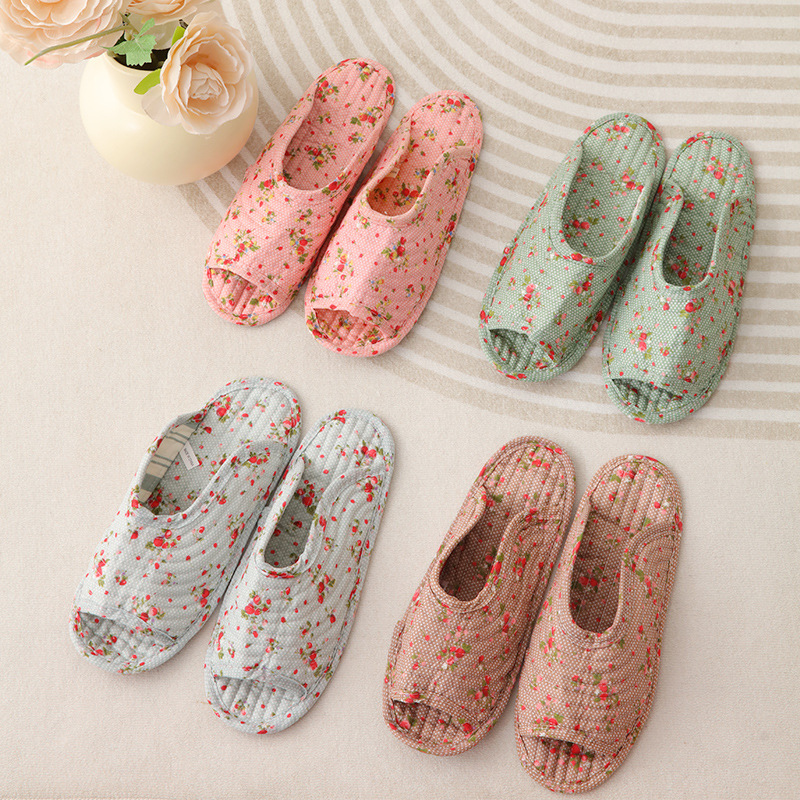 韩式田园拖鞋家居室内棉布软底静音爬爬垫拖鞋女款木地板防滑批发