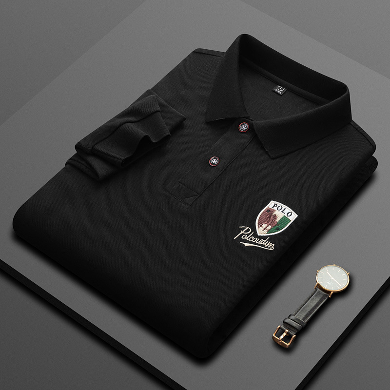 Brand Men's Mercerized Cotton Polo Shirt Long-Sleeved 2025 New Fashion Versatile Lapel Middle-Aged Dad Tops Wholesale