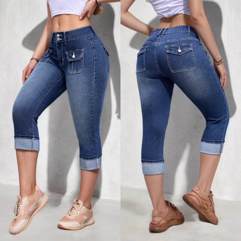 European and American TeMU 2026 Spring/Summer New Product Amazon Bestseller: Women's Slim-Fit High-Waisted Stretch Cropped Jeans