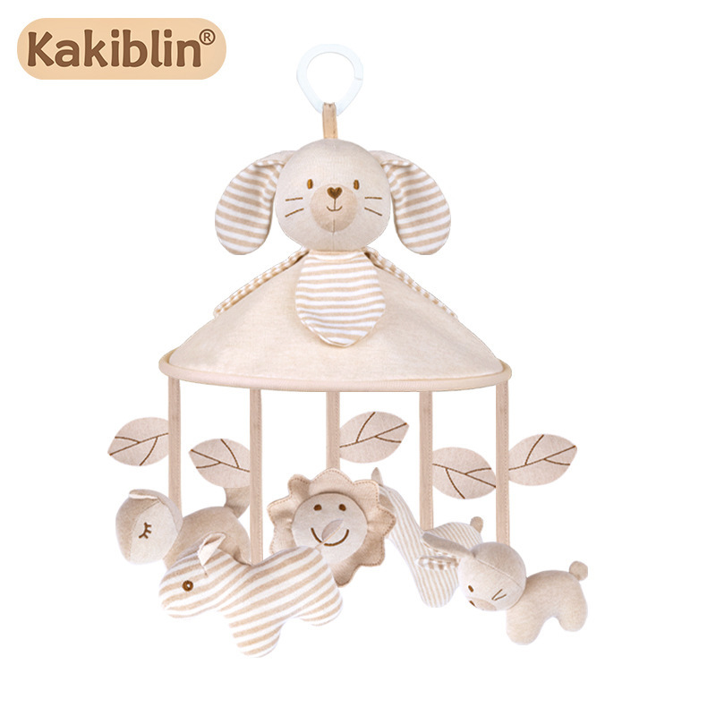 Kakiblin algodón orgánico cama de música animal campana cama de bebé colgando paraguas colgantes juguetes colgantes para bebés educación temprana