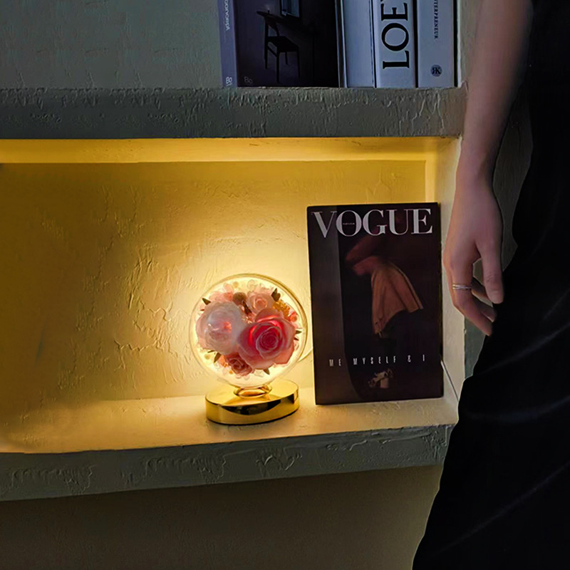 Regalo del día de San Valentín Rose protección para los ojos lámpara de mesa flor eterna decoración de flores secas Regalo de Cumpleaños flores en flor como brocado flor eterna