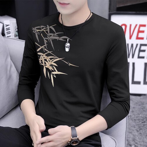 Men's Long-Sleeve T-Shirt for Autumn, Stylish and Versatile Top for Students, Casual and Easy-to-Wear Blouse with Round Neck, Base Shirt for Fall
