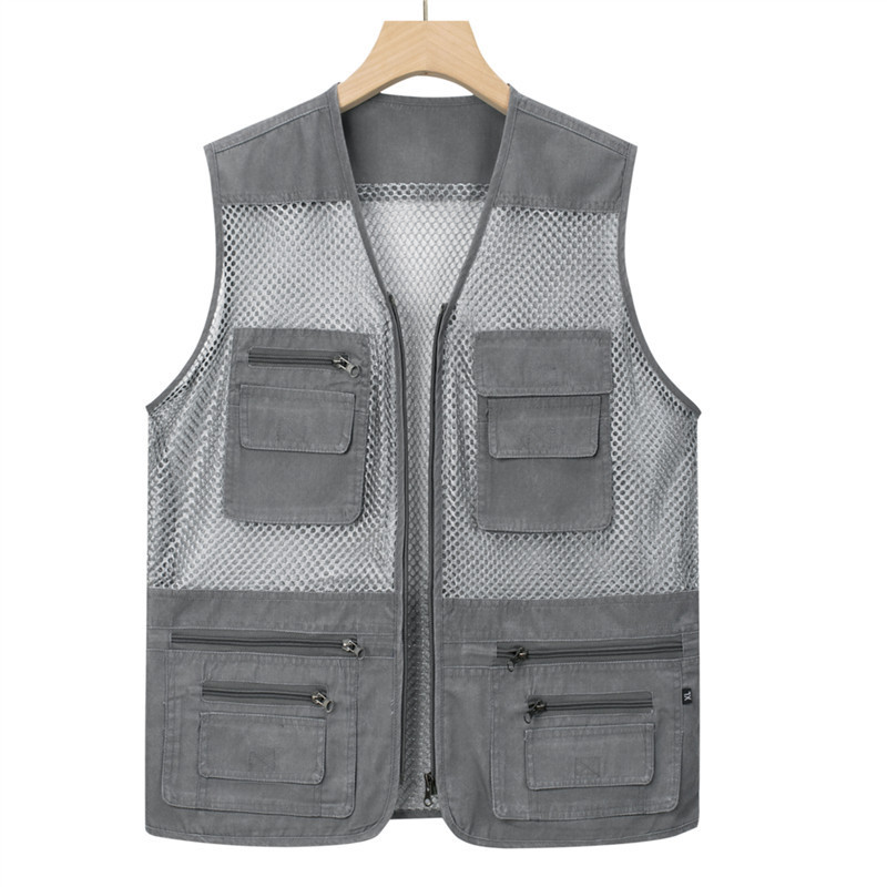 Cross-border summer mesh vest men's vest thin hollow fishing photography fisherman breathable cotton middle-aged multi-pocket