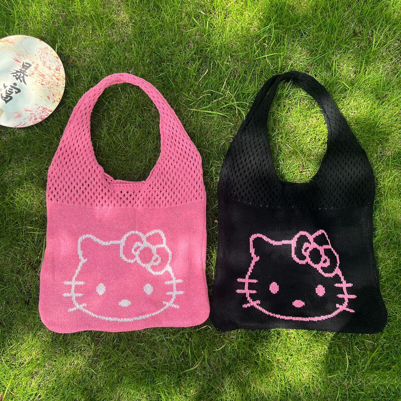 High-End Kt Katie Single-Shoulder Mesh Bag Knitted Crossbody Bag Cute and Playful Vacation Bag Single-Shoulder Tote Bag