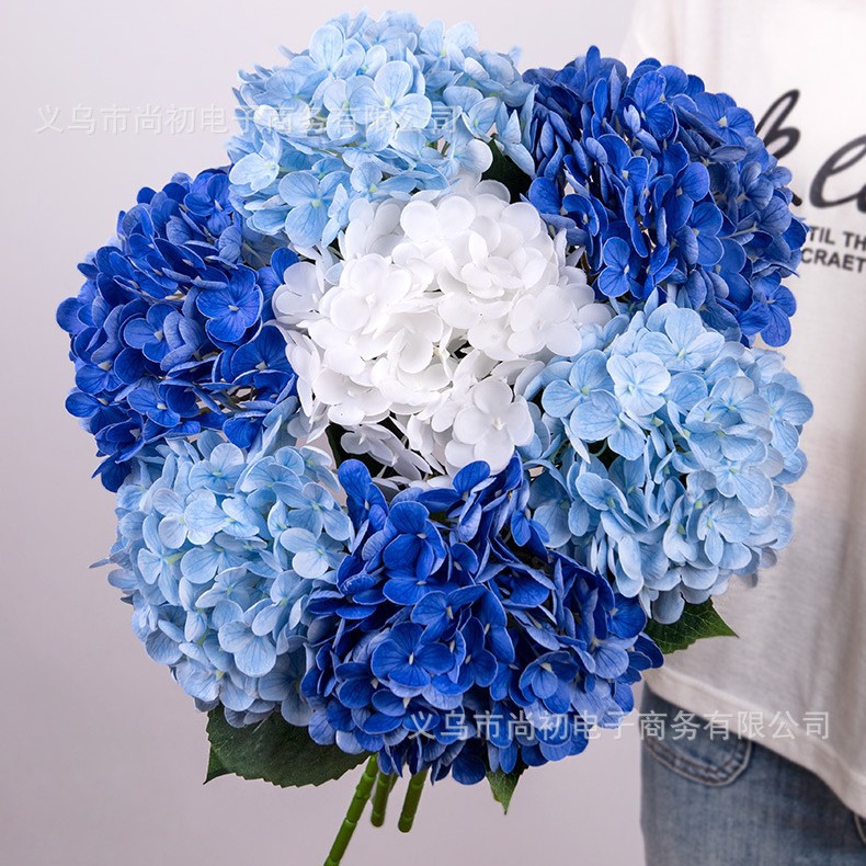 Humectante 3D sensación de imitación de flores de hortenida decoración floral hotel diseño de boda flores falsas película al por mayor hortenida